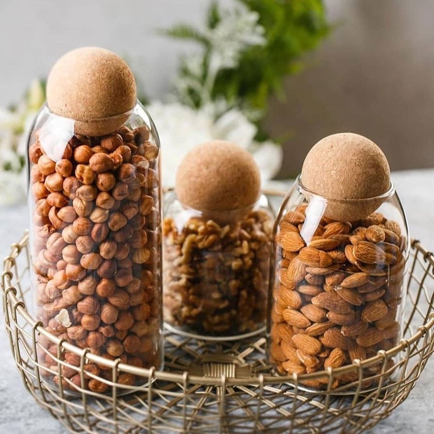بانکه پیرکس درب توپی چوب پنبه‌ای | قطر ۹.۵ سانت | ۳ سایز ارتفاع ۰، ۱۵ و ۰ سانت | ست ۳ عددی و تکی