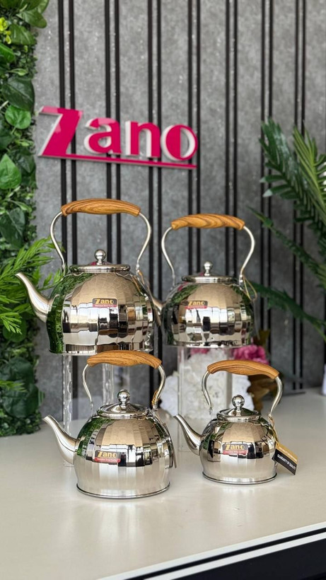 کتری استیل کف چدن زانو (ZANO) | دسته طرح چوب | ۲ طرح و ۴ سایز کاربردی